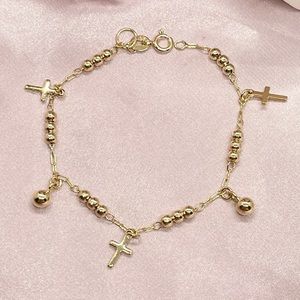 18k Gold Filled Cross Bracelet 7.5" Long ✨